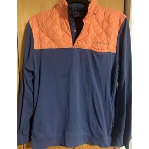 VINEYARD VINES Jacket Men’s Medium 1/4 Snap Quilted Packable Hood Blue Orange